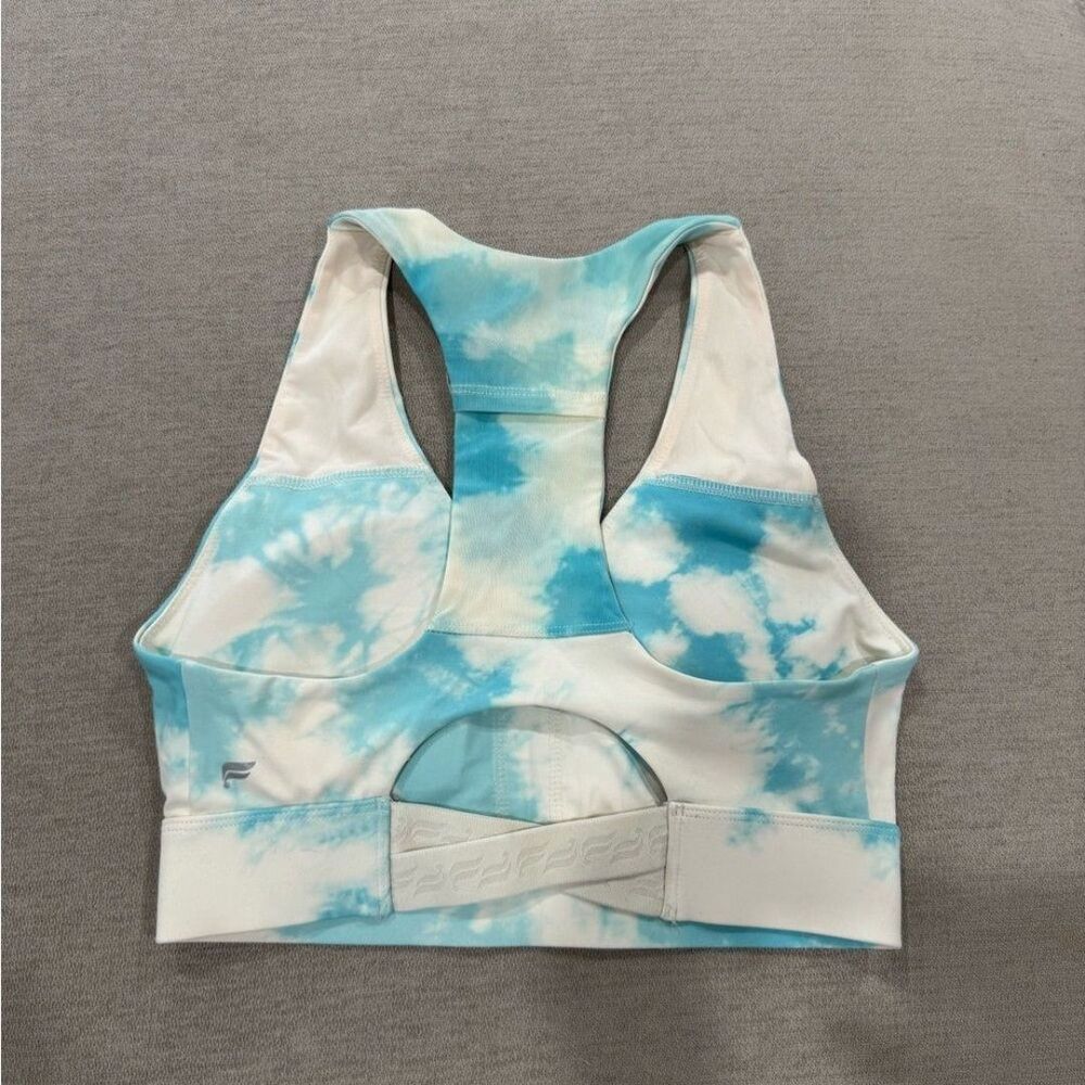 Fabletics On-The-Go Midi Medium Impact Sports Workout Bra XS Blue White Sexy
